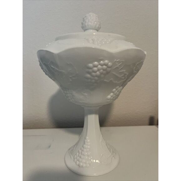 Indiana Glass Other - Indiana Glass Colony Harvest Grape Covered Compote Milk Glass